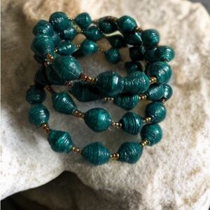 Green and Gold Wrap Boho Artsy Bracelet
